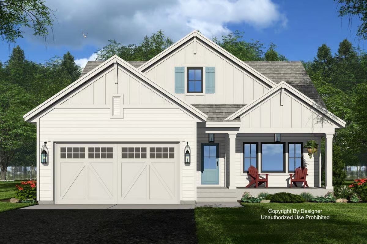 3-Bedroom Modern Farmhouse with Front Porch and Covered Patio (Floor Plan)