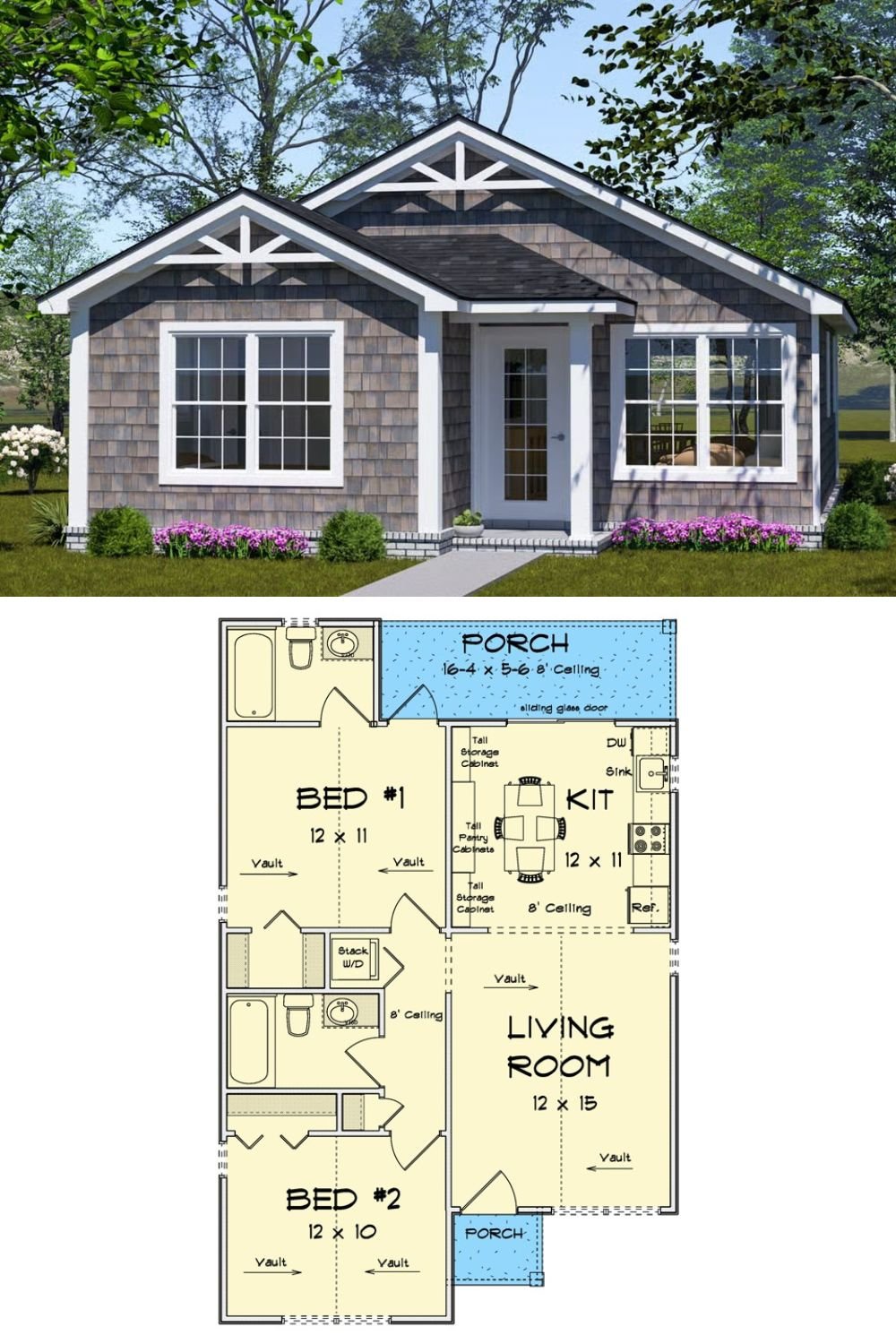 Cottage-Style Home with 2 Bedrooms and a Covered Patio (Floor Plan)