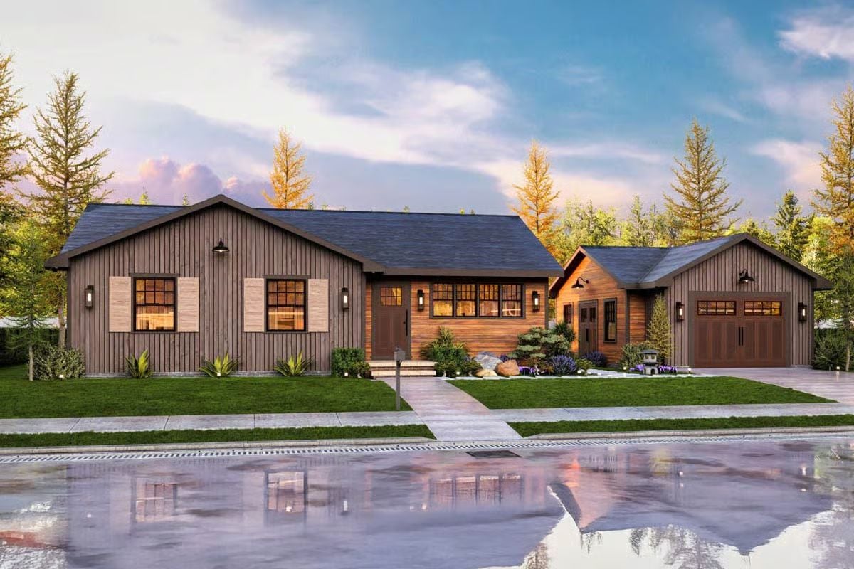 Modern Rustic Mountain Barn House with Open Living Space and 2 Bedrooms (Floor Plan)