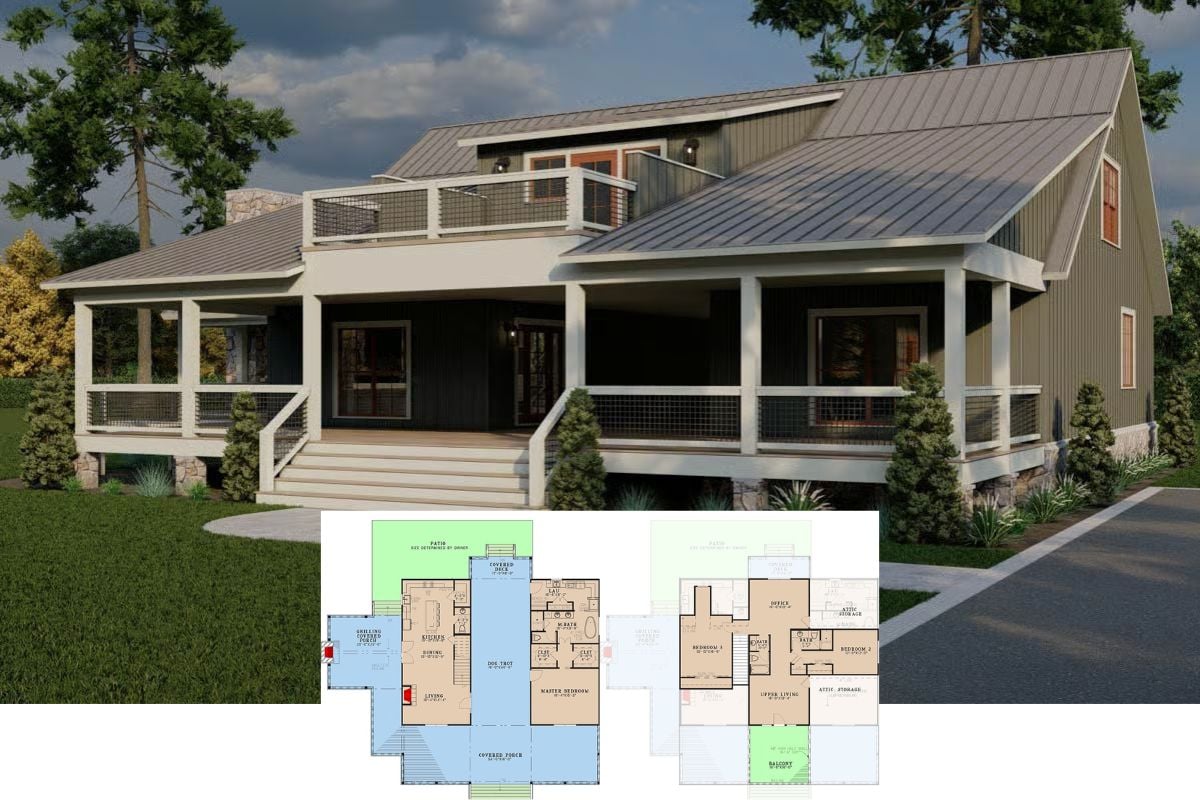 Coastal 3-Bedroom Low Country Home with Balcony and Grand Porches (Floor Plan)