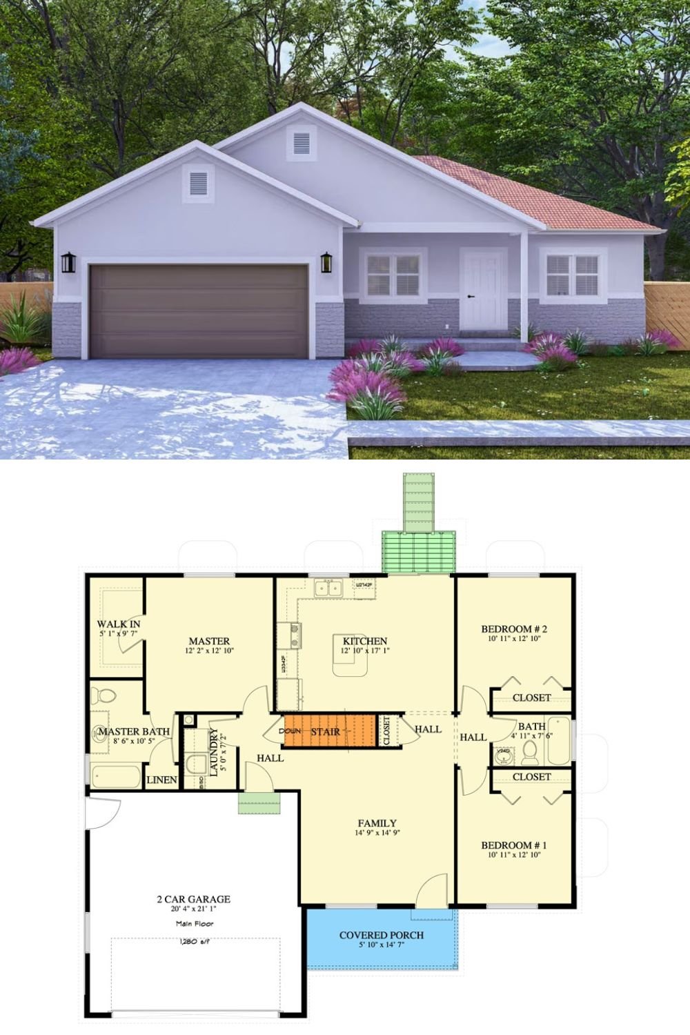 Cottage-Style 3-Bedroom Home with Front Porch and Lower Level Expansion (Floor Plan)