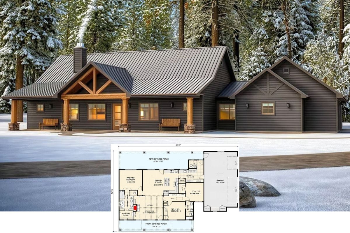 Country Craftsman Ranch with 3-Car Garage and 3 Bedrooms (Floor Plan)