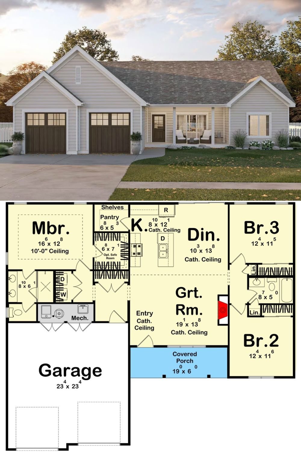 3-Bedroom Country Ranch with Double Garage and Open-Concept Living (Floor Plan)