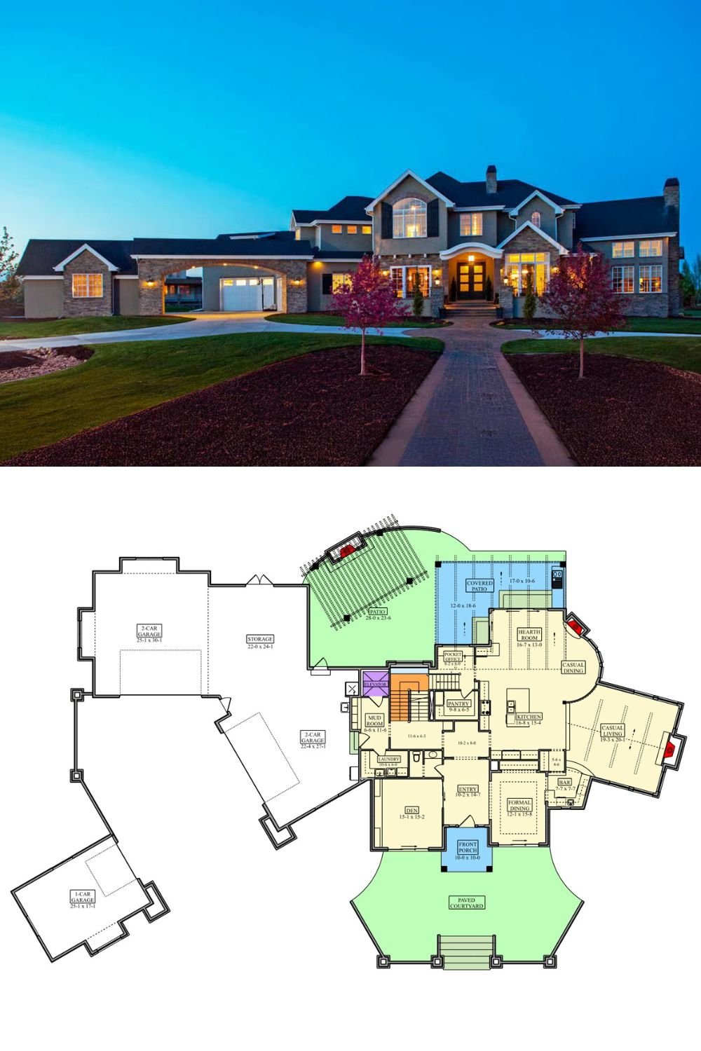 3-Bedroom European-Inspired Home with Elevator and Covered Patio (Floor Plan)