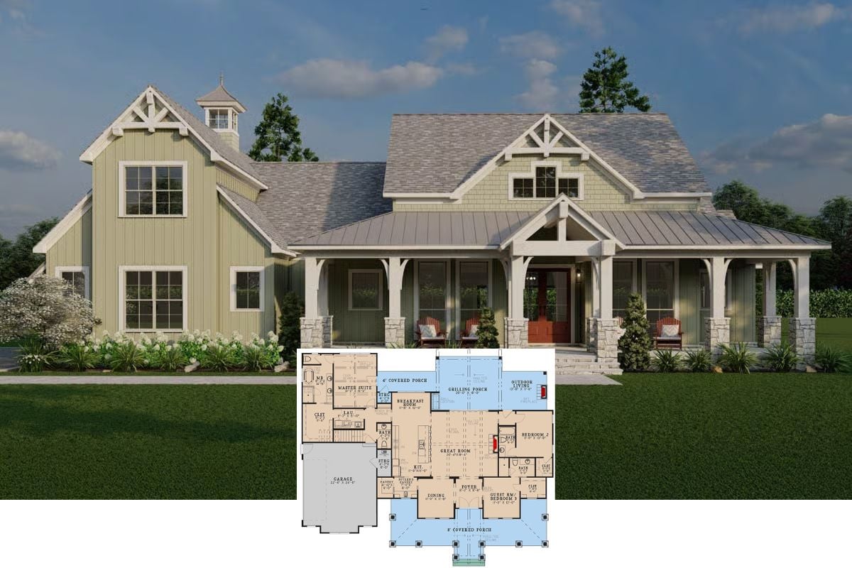 Modern Farmhouse-Style Home with Double Garage and 3 Bedrooms (Floor Plan)
