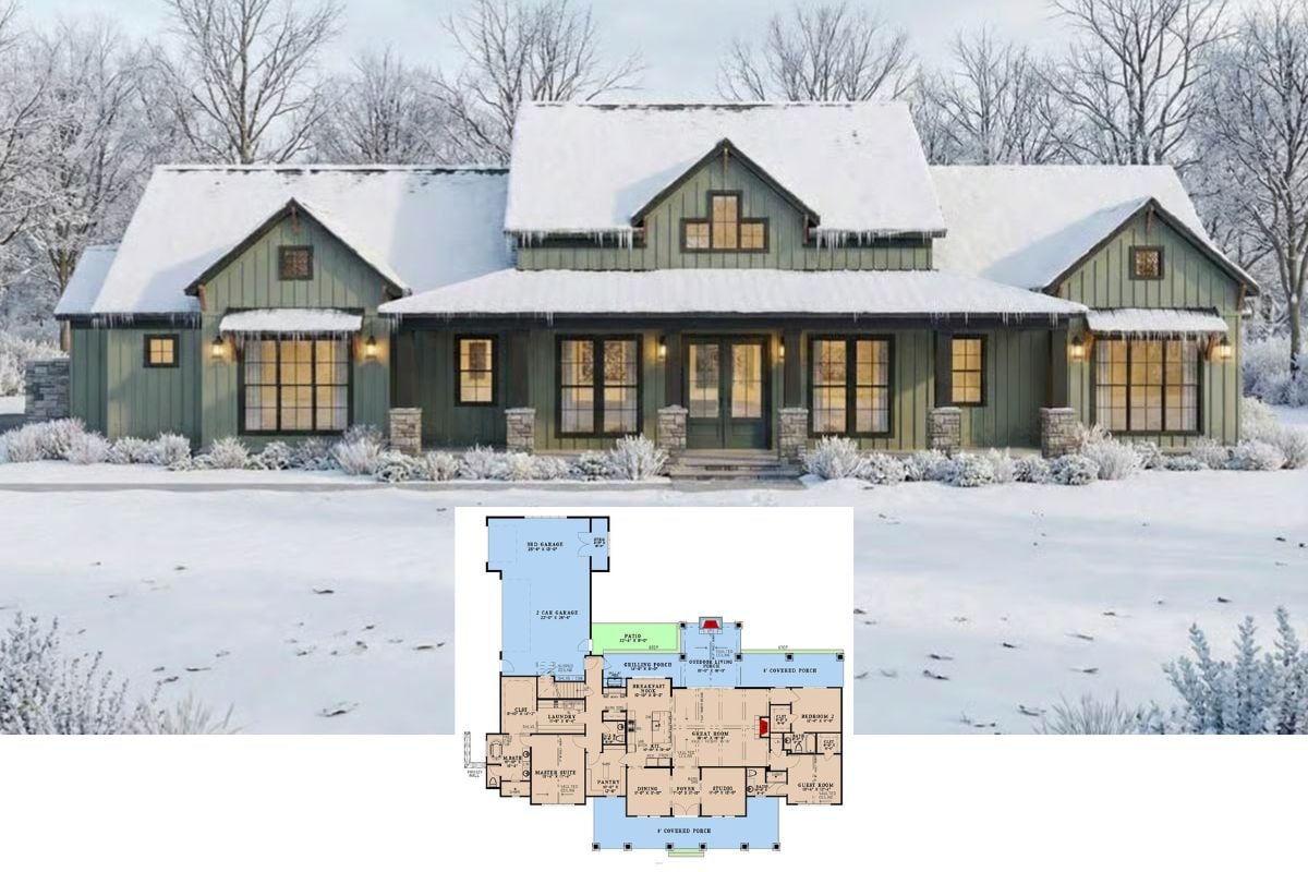 Modern Farmhouse-Style 3-Bedroom Home with Bonus Room and 3-Car Garage (Floor Plan)