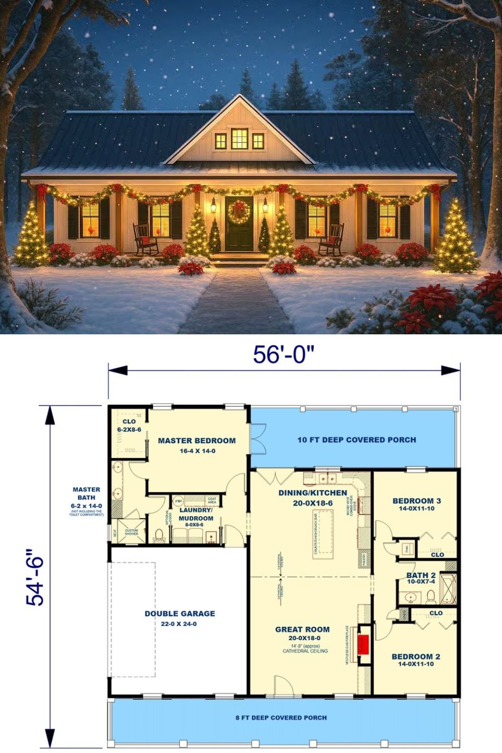 Modern Farmhouse-Style 3-Bedroom Home with Dual Porches and Open-Concept Living (Floor Plan)