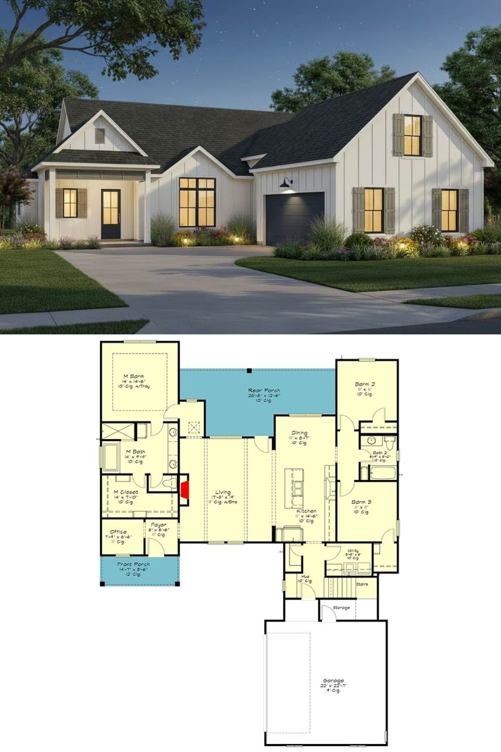 3-Bedroom Modern Farmhouse with Double Garage and Bonus Room (Floor Plan)