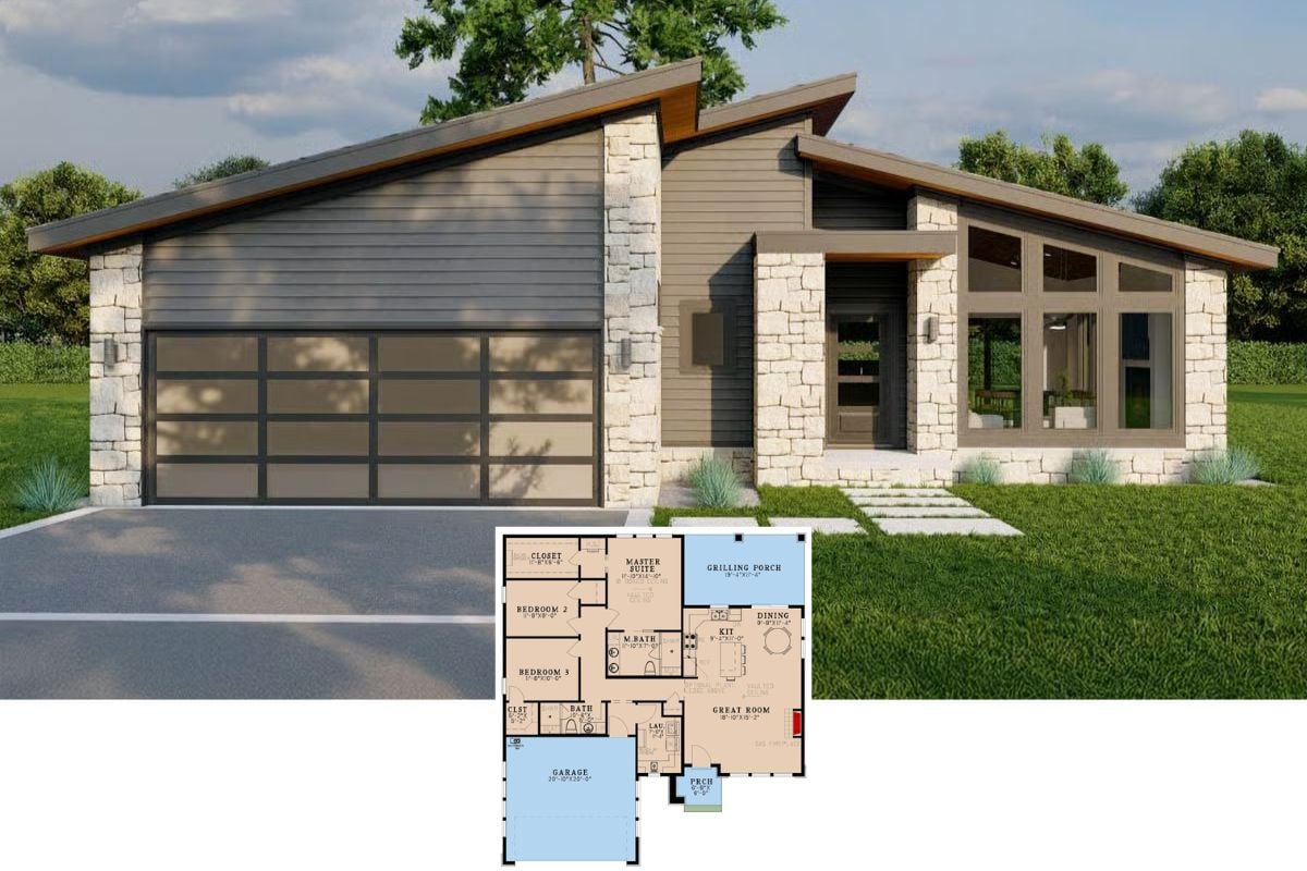 Modern 3-Bedroom Ranch with Grilling Porch and Open-Concept Living (Floor Plan)