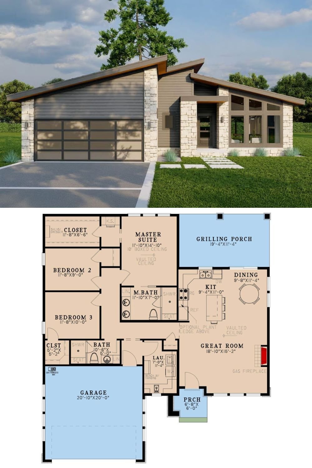 Modern 3-Bedroom Ranch with Grilling Porch and Open-Concept Living (Floor Plan)