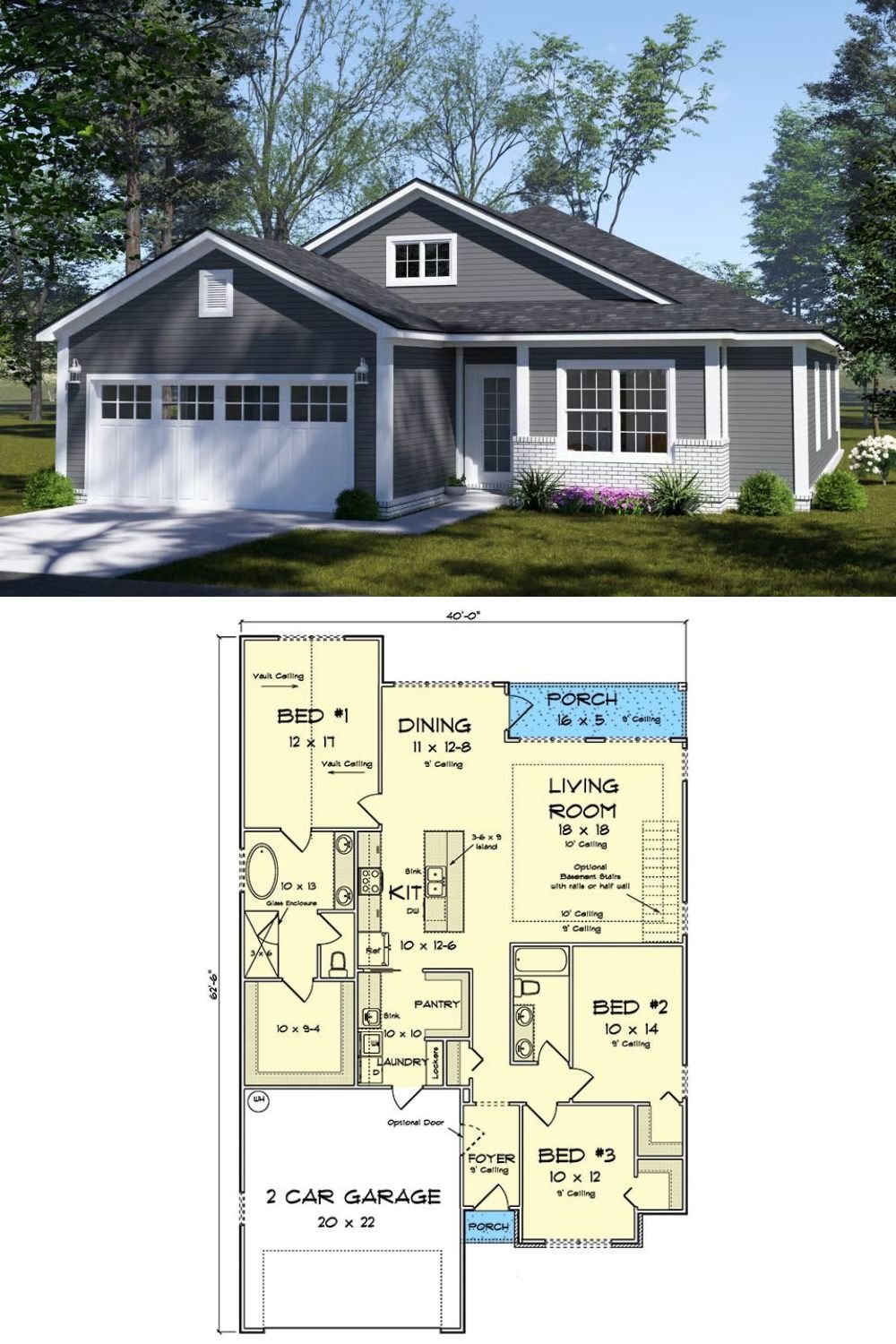 3-Bedroom Modern Ranch with Double Garage and Covered Patio (Floor Plan)