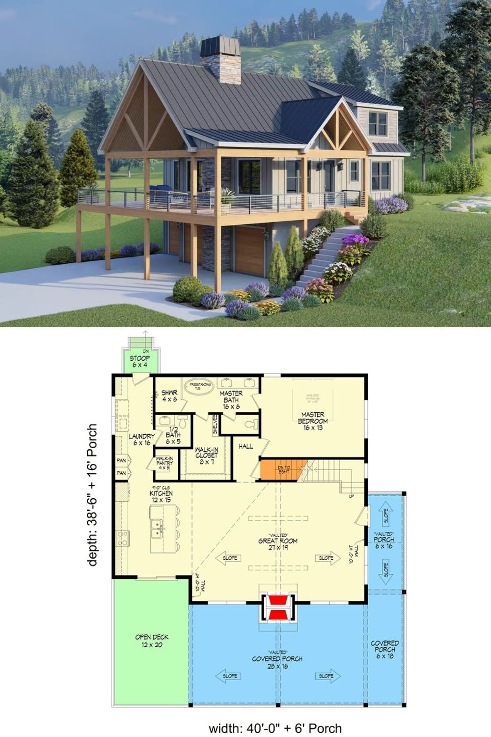 3-Bedroom Mountain Contemporary Home with Wraparound Porch and Walkout Basement (Floor Plan)