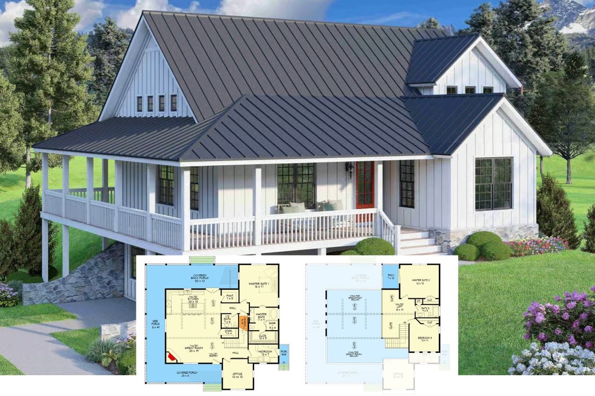 Mountain-Style 3-Bedroom Country Home with Wraparound Porch and Vaulted Loft (Floor Plan)