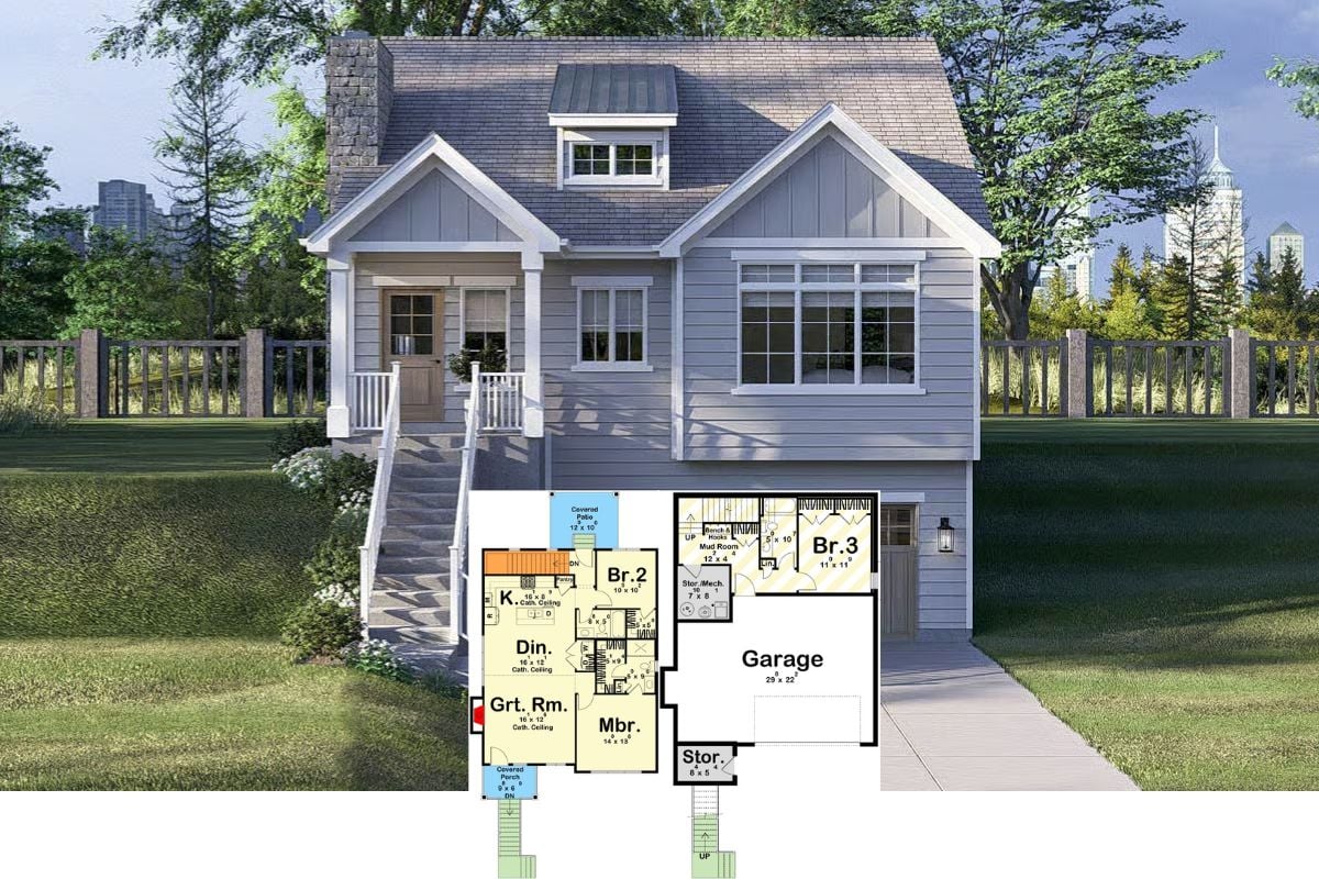 3-Bedroom New American Home with Drive-Under Garage and Covered Patio (Floor Plan)