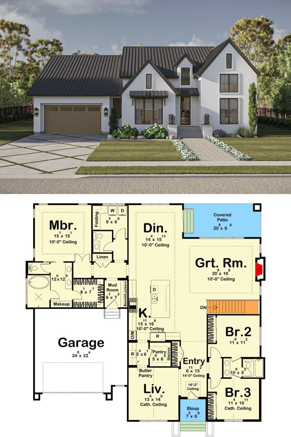 Transitional 3-Bedroom New American Home with Jack & Jill Bath and Lower-Level Expansion (Floor Plan)
