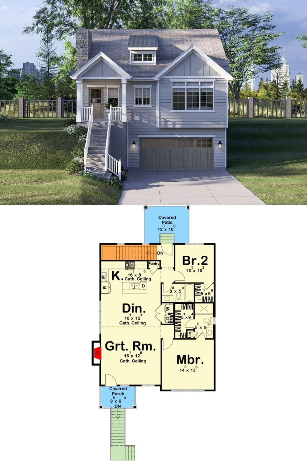 3-Bedroom New American Home with Drive-Under Garage and Covered Patio (Floor Plan)