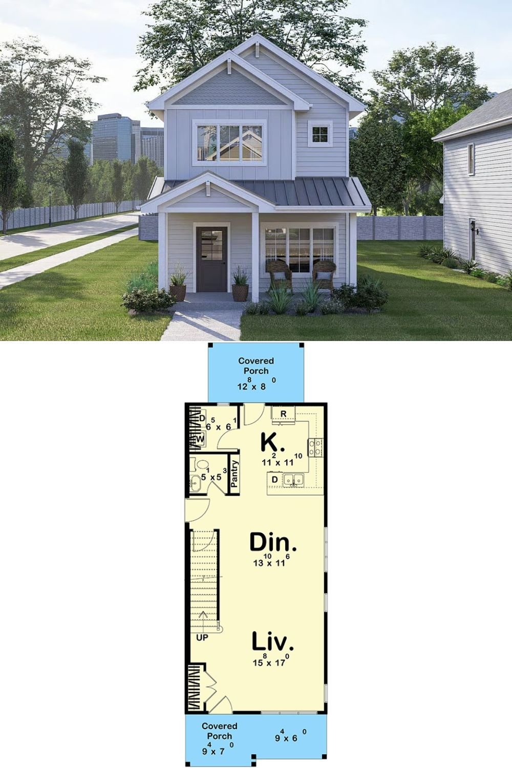 3-Bedroom Traditional Home for a Narrow Lot with Jack & Jill Bathroom (Floor Plan)