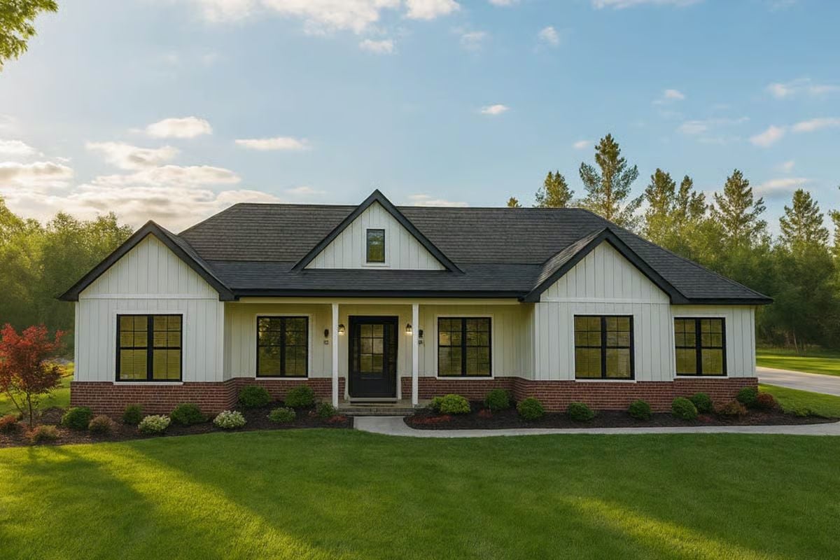 4-Bedroom Modern Farmhouse for a Corner Lot with Dual Porches (Floor Plan)