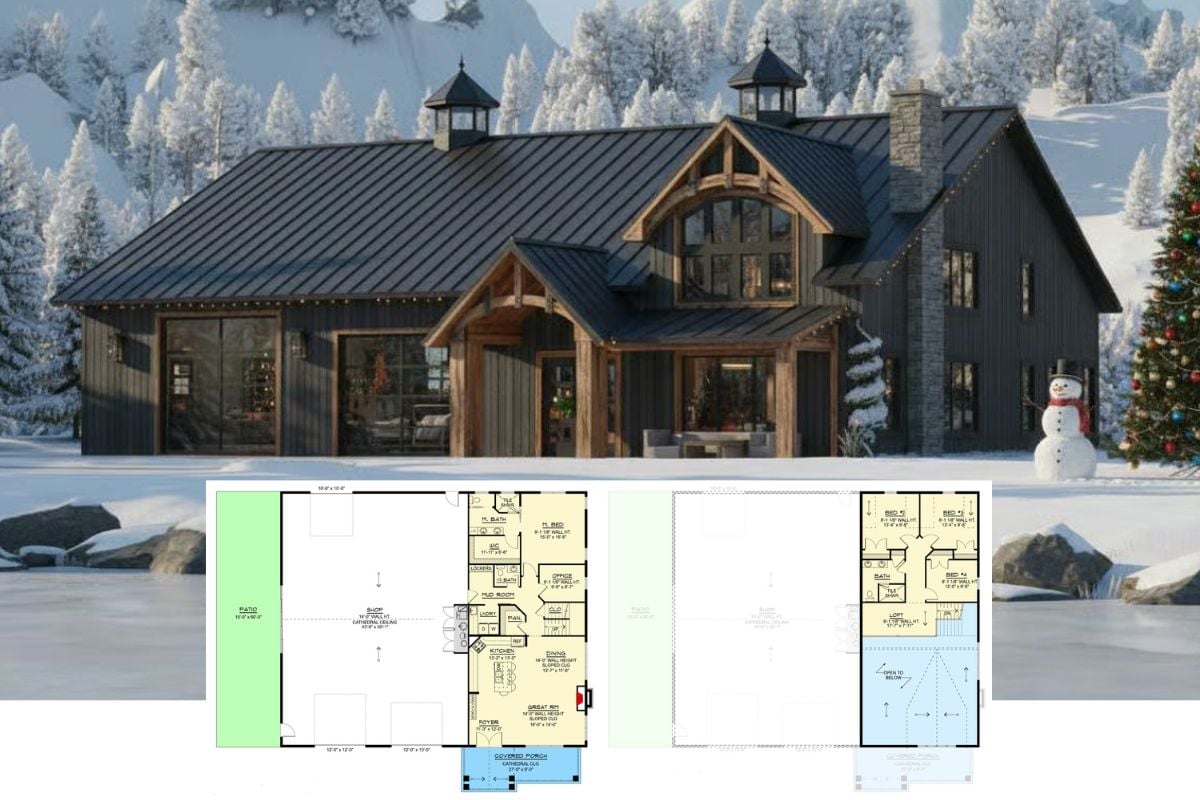 Barndominium-Style 4-Bedroom Modern Farmhouse with Front Porch and Balcony Loft (Floor Plan)