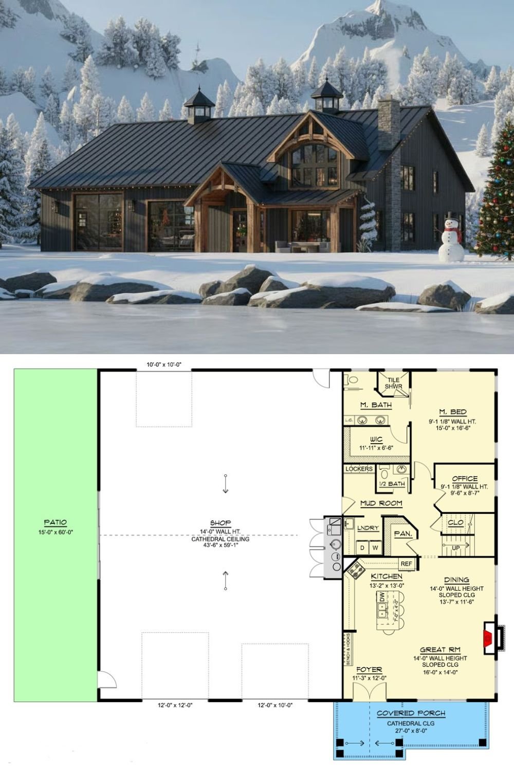 Barndominium-Style 4-Bedroom Modern Farmhouse with Front Porch and Balcony Loft (Floor Plan)