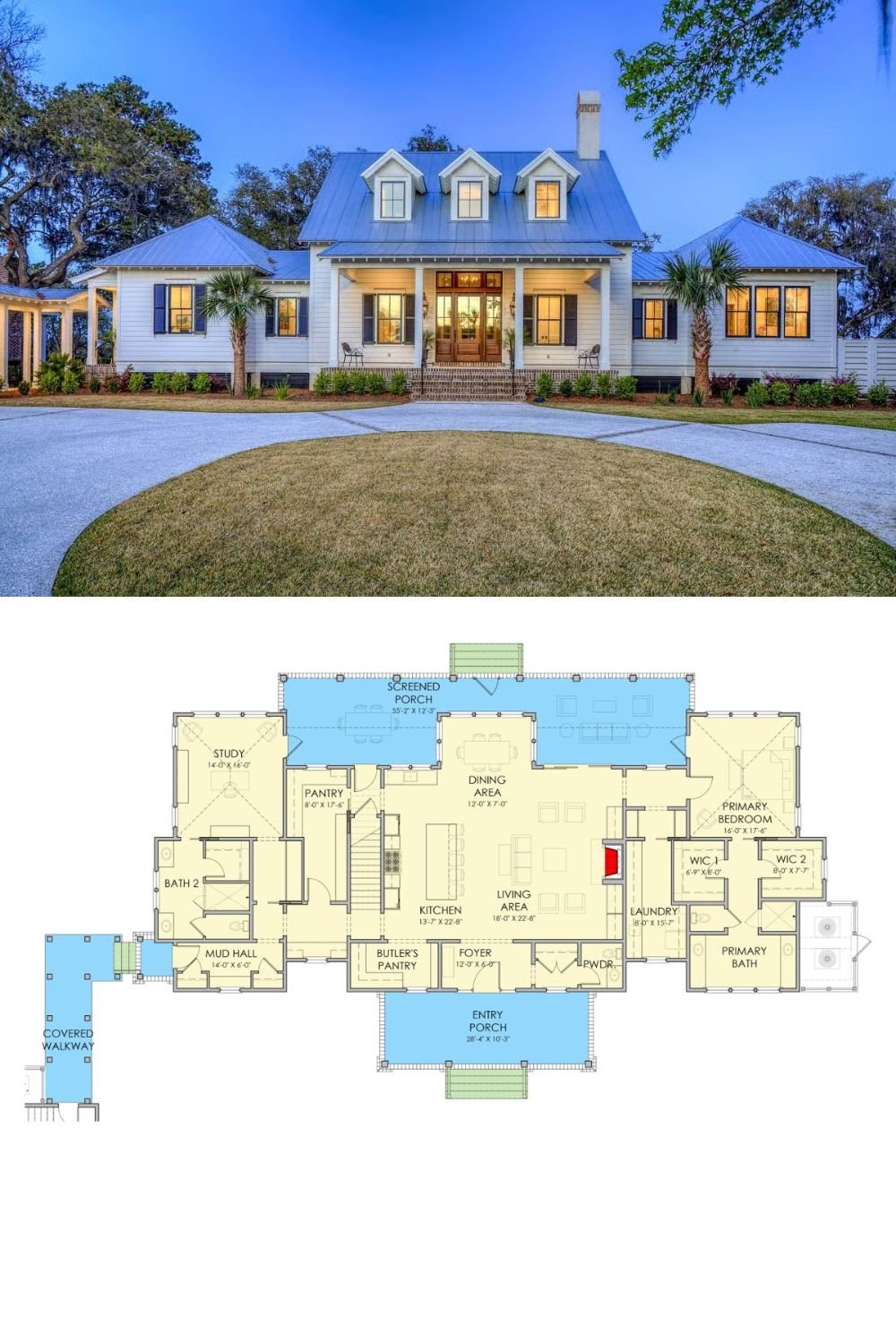 Coastal 4-Bedroom Modern Farmhouse with Loft and Bonus Room (Floor Plan)