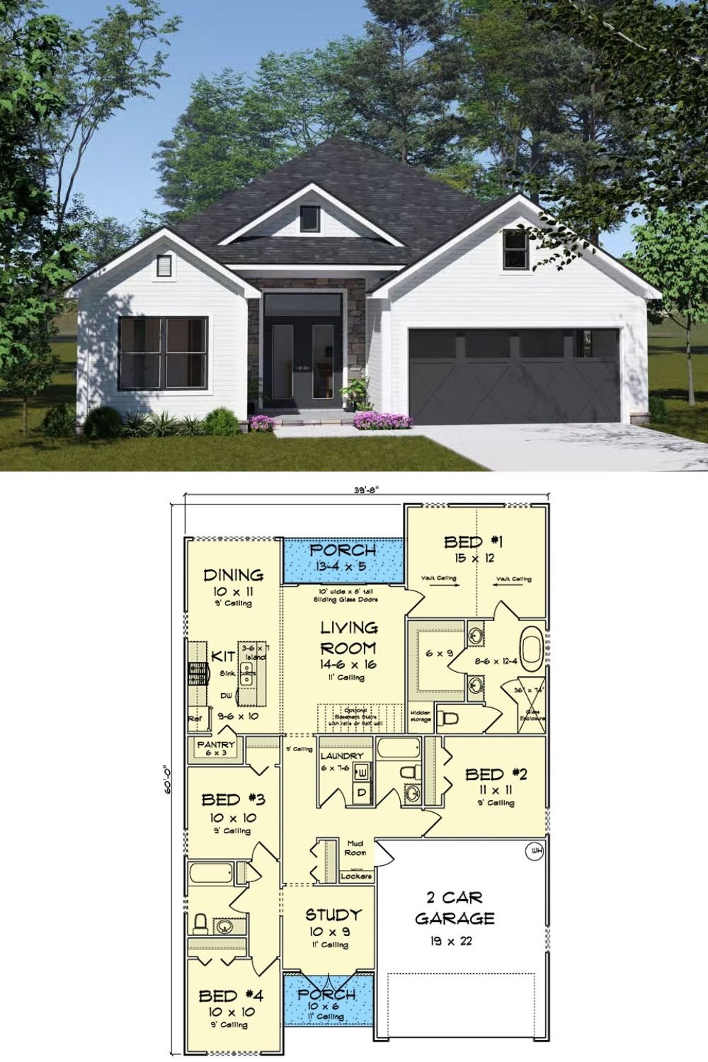 4-Bedroom Country Home with Front Porch and Covered Patio (Floor Plan)