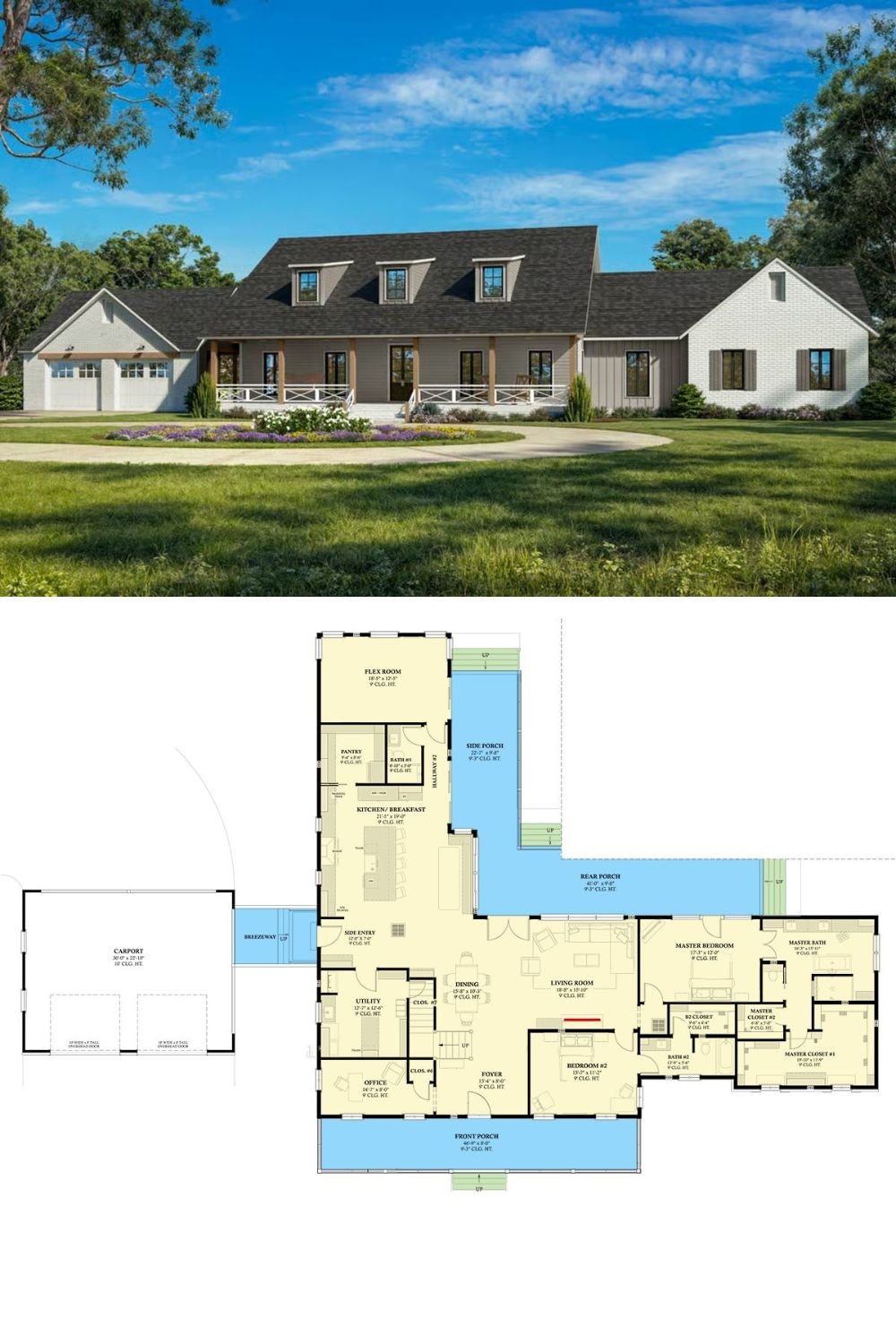 4-Bedroom Modern Farmhouse with Flex Room and Open-Concept Living (Floor Plan)