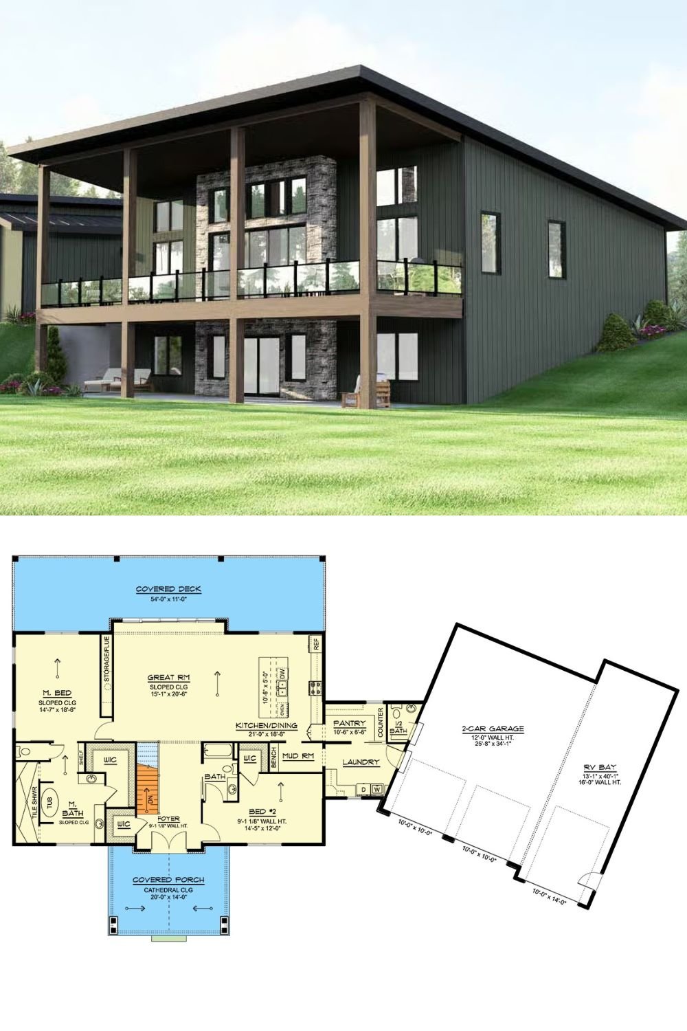 Modern 4-Bedroom Mountain Home with Angled Garage and Walkout Basement (Floor Plan)