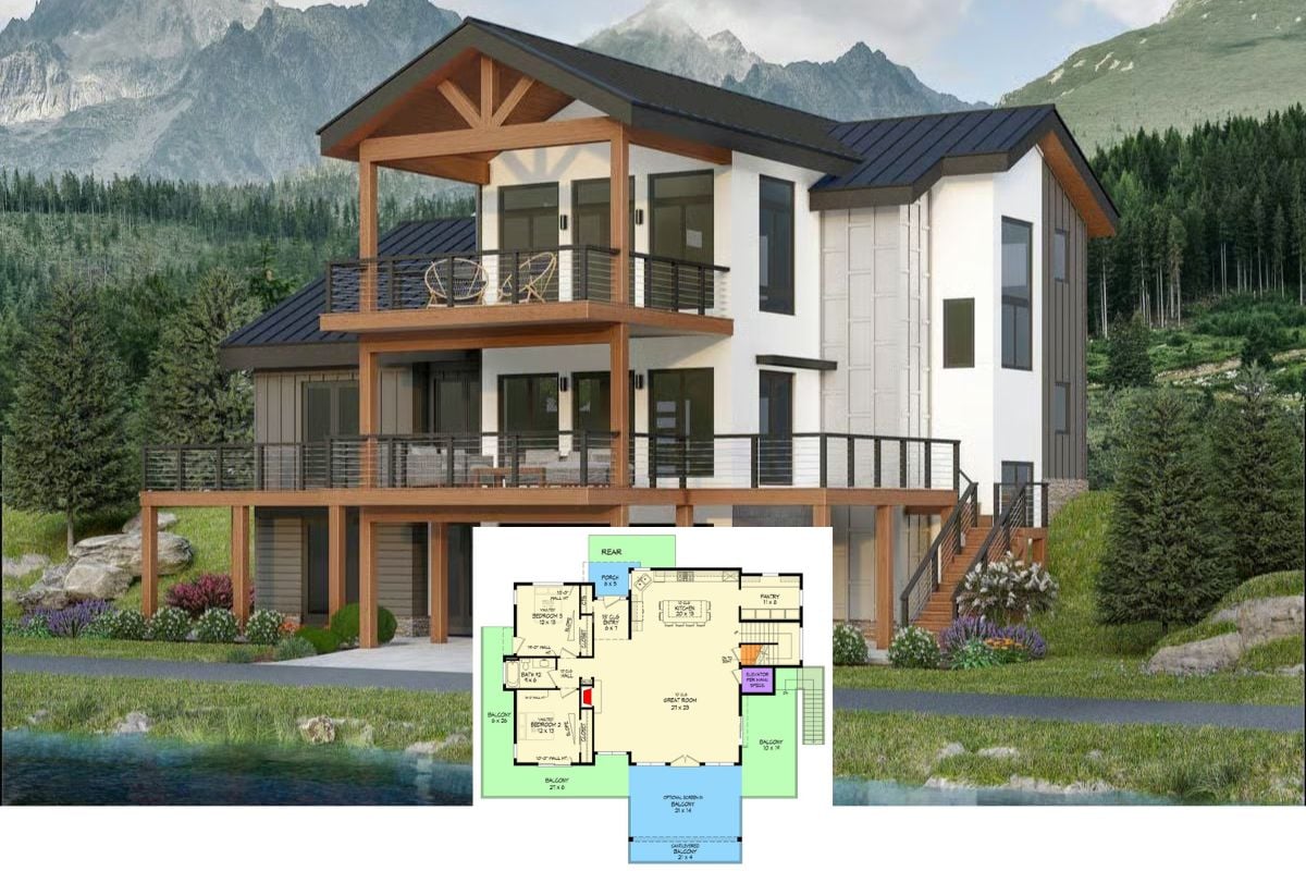 4-Bedroom Mountain Home with Elevator and Walkout Basement (Floor Plan)