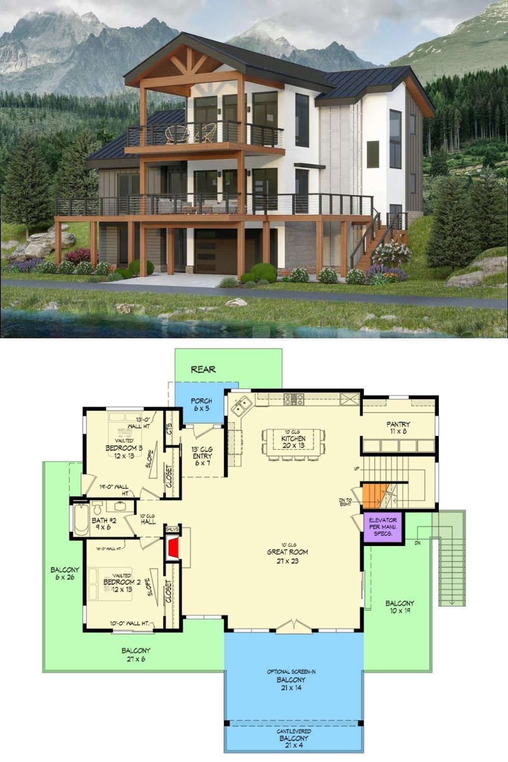 4-Bedroom Mountain Home with Elevator and Walkout Basement (Floor Plan)
