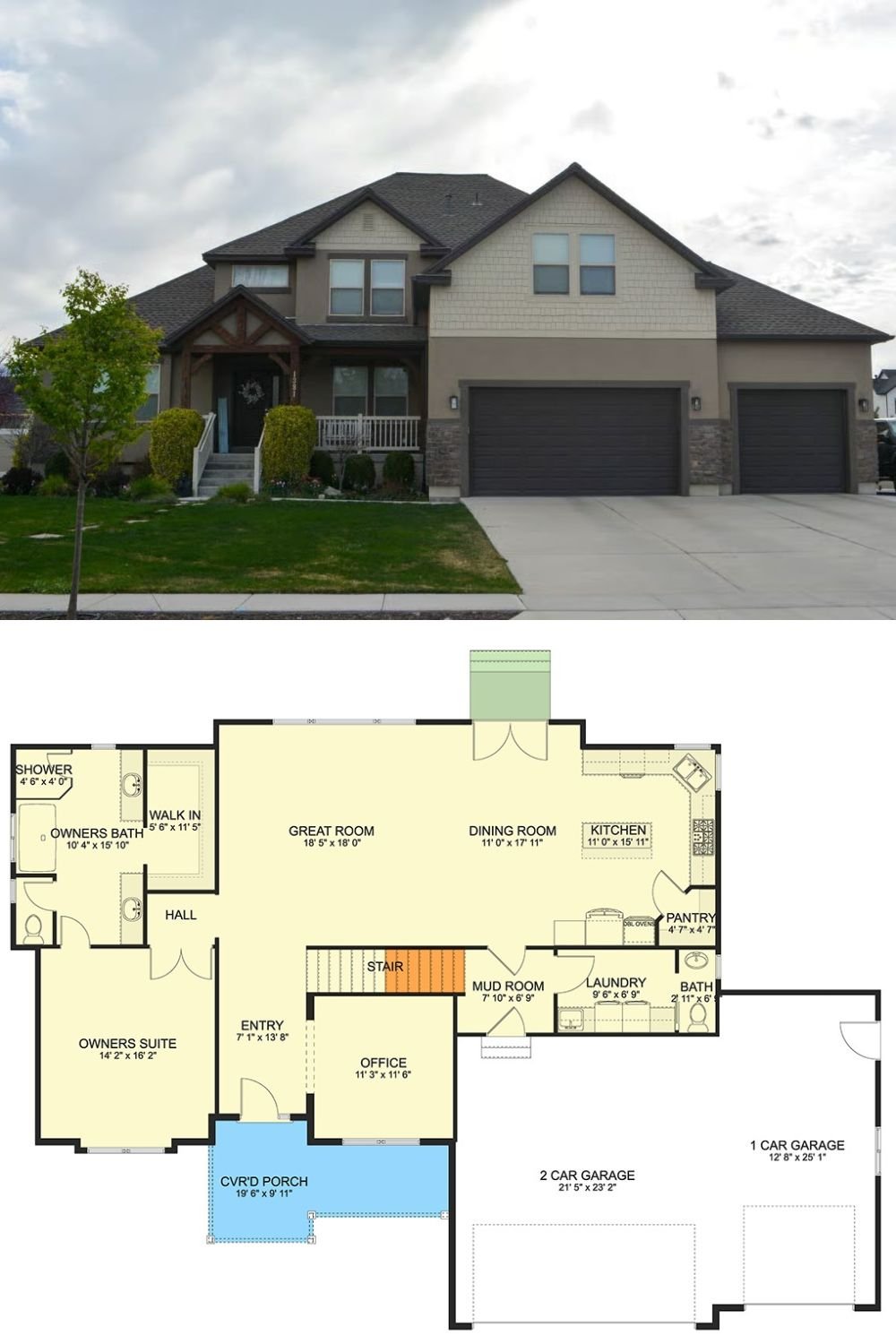 4-Bedroom Traditional Home with Loft and Covered Front Porch (Floor Plan)