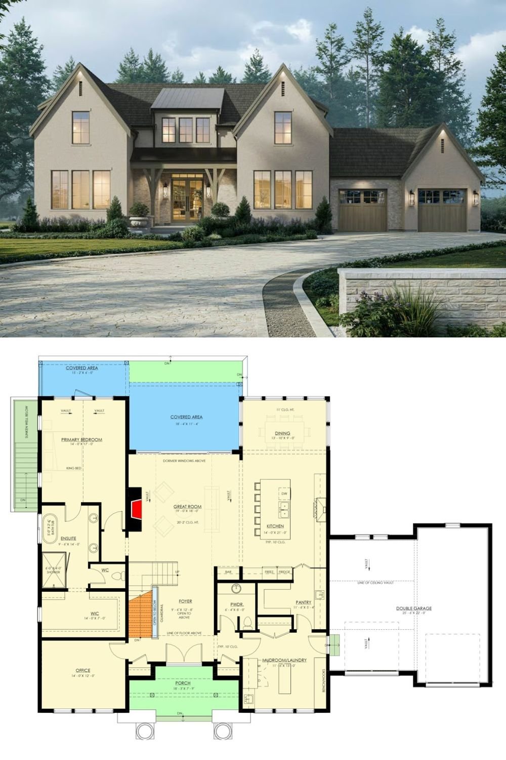 Modern 6-Bedroom Transitional Home with Loft Area and In-Law Suite (Floor Plan)