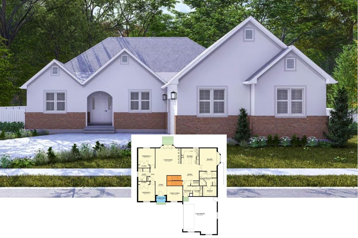 Traditional 6-Bedroom Ranch with Courtyard Garage and Optional Basement (Floor Plan)