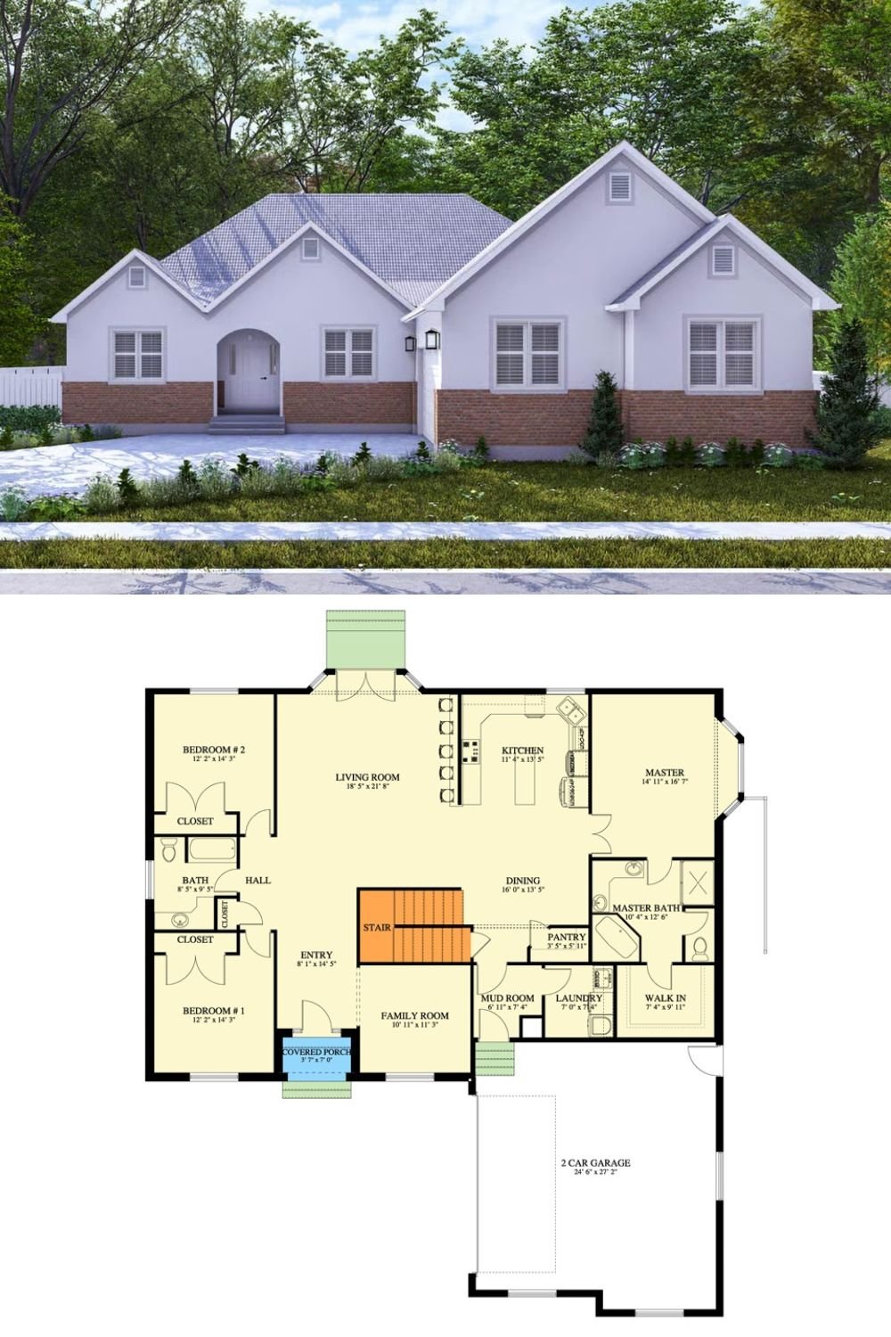 Traditional 6-Bedroom Ranch with Courtyard Garage and Optional Basement (Floor Plan)