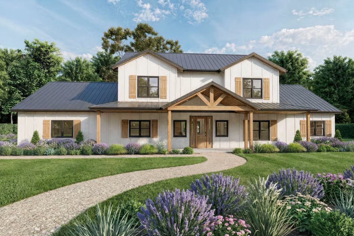 5-Bedroom Modern Farmhouse with Loft and 3-Car Garage (Floor Plan)