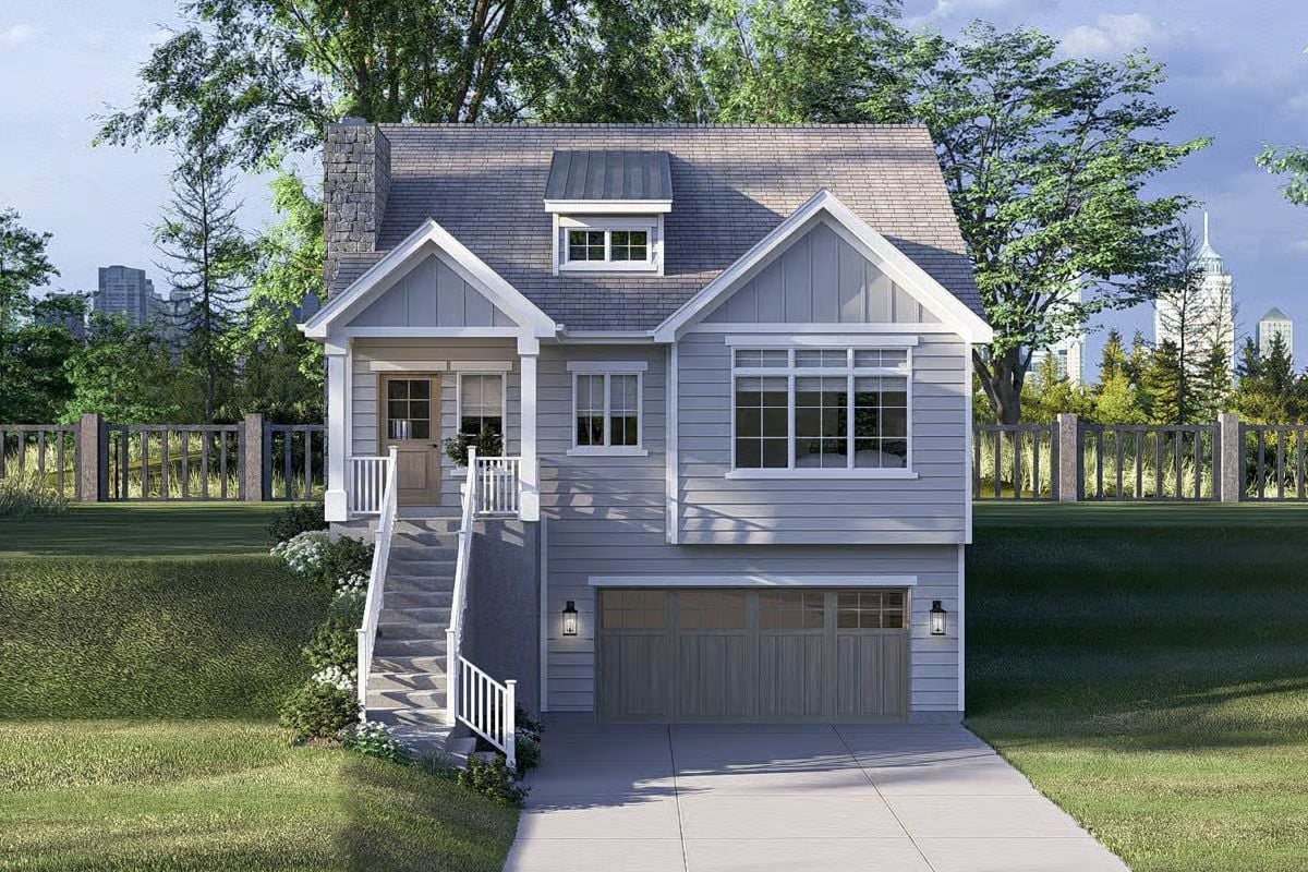 3-Bedroom New American Home with Drive-Under Garage and Covered Patio (Floor Plan)