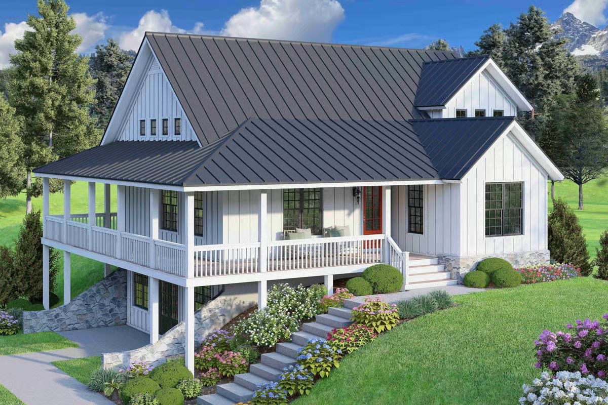 Mountain-Style 3-Bedroom Country Home with Wraparound Porch and Vaulted Loft (Floor Plan)