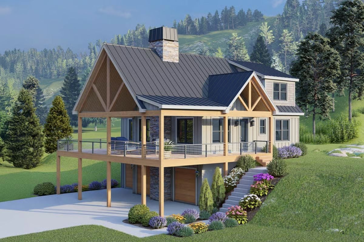 3-Bedroom Mountain Contemporary Home with Wraparound Porch and Walkout Basement (Floor Plan)