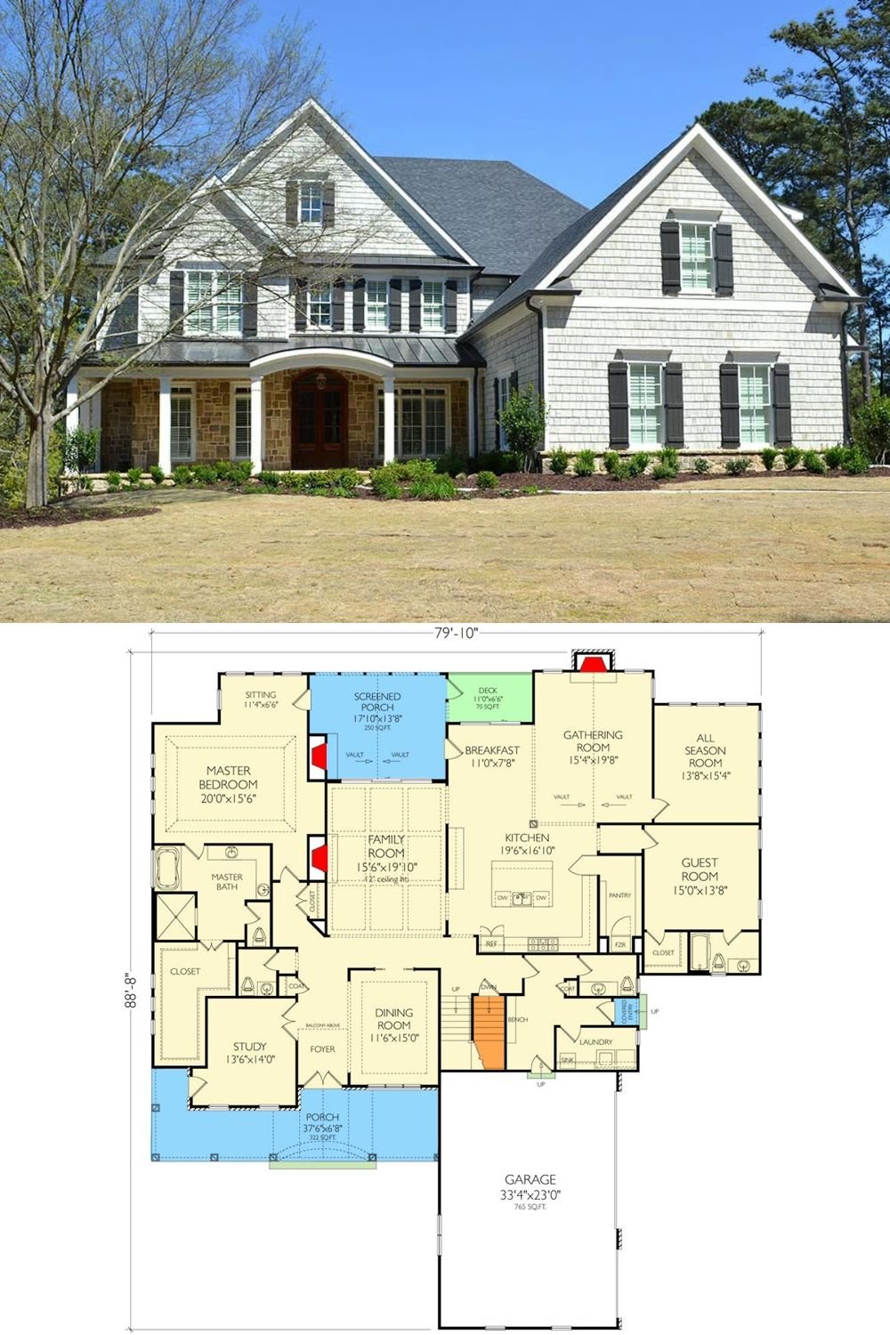 Modern 7-Bedroom Colonial Home with Screened Porch and Bonus Room (Floor Plan)