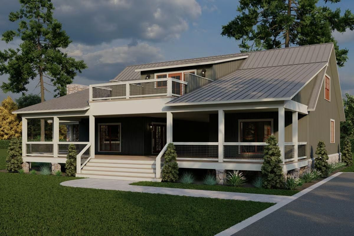 Coastal 3-Bedroom Low Country Home with Balcony and Grand Porches (Floor Plan)