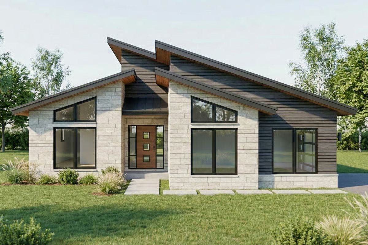 Modern-Style 3-Bedroom Home with Double Garage and Covered Grilling Porch (Floor Plan)