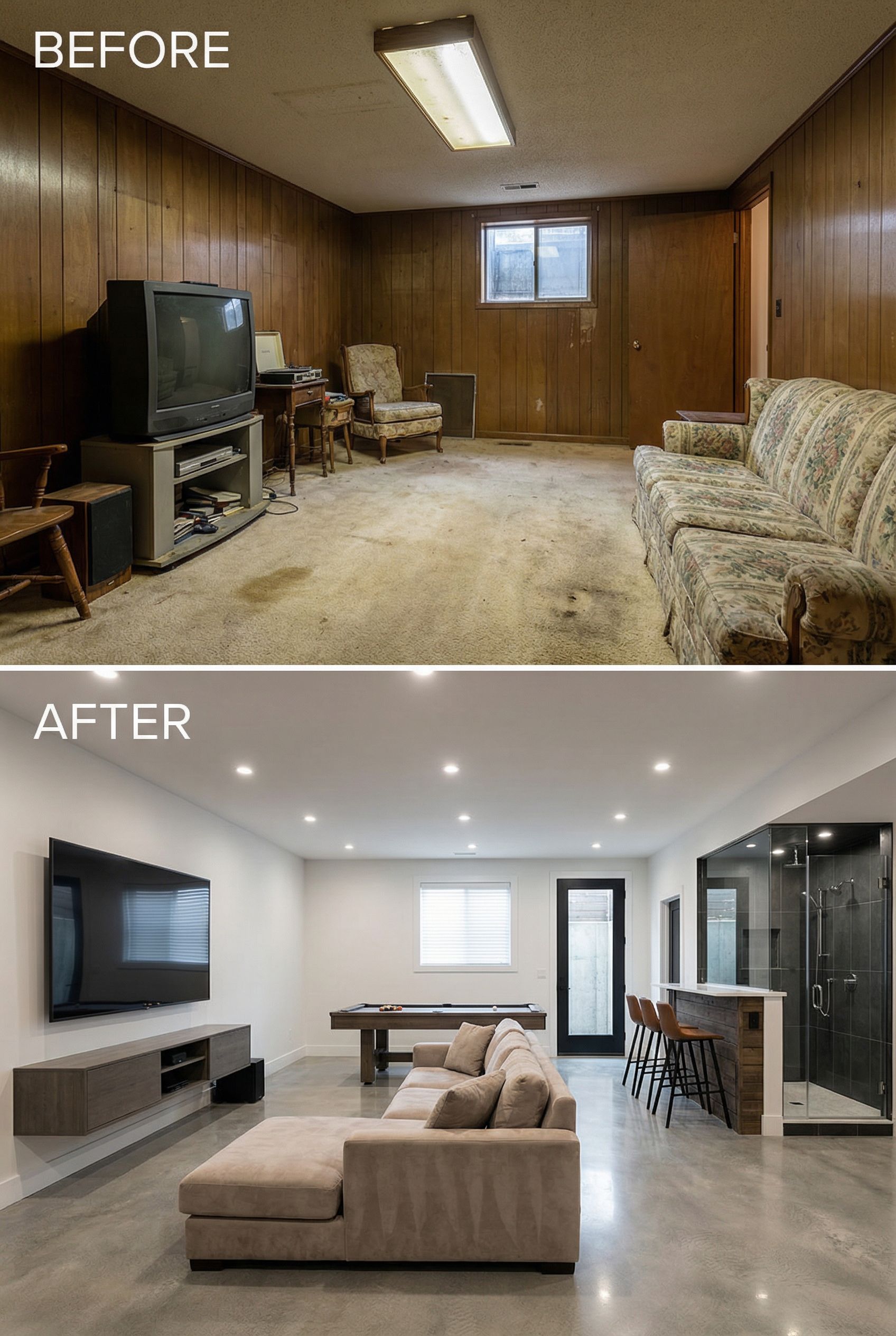 70s Orange Shag Disaster โ Luxe Modern Media Room Paradise