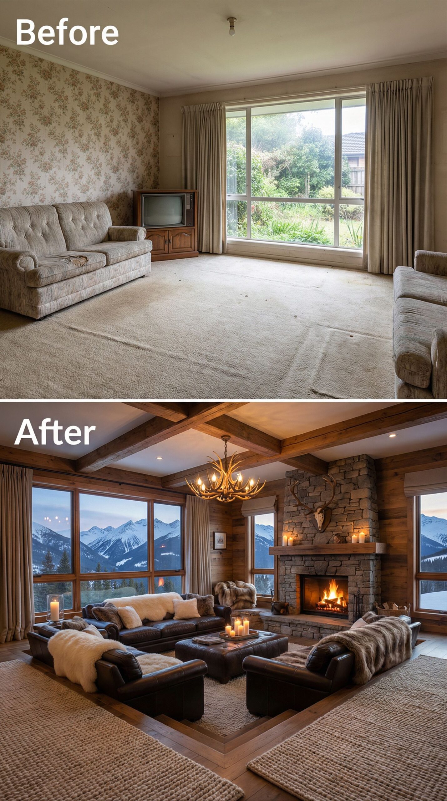 '70s Shag Carpet Space → Modern Conversation Pit