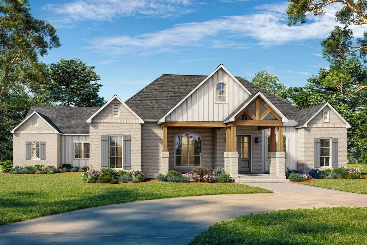 3-Bedroom Modern Farmhouse for a Corner Lot with 3-Car Garage (Floor Plan)