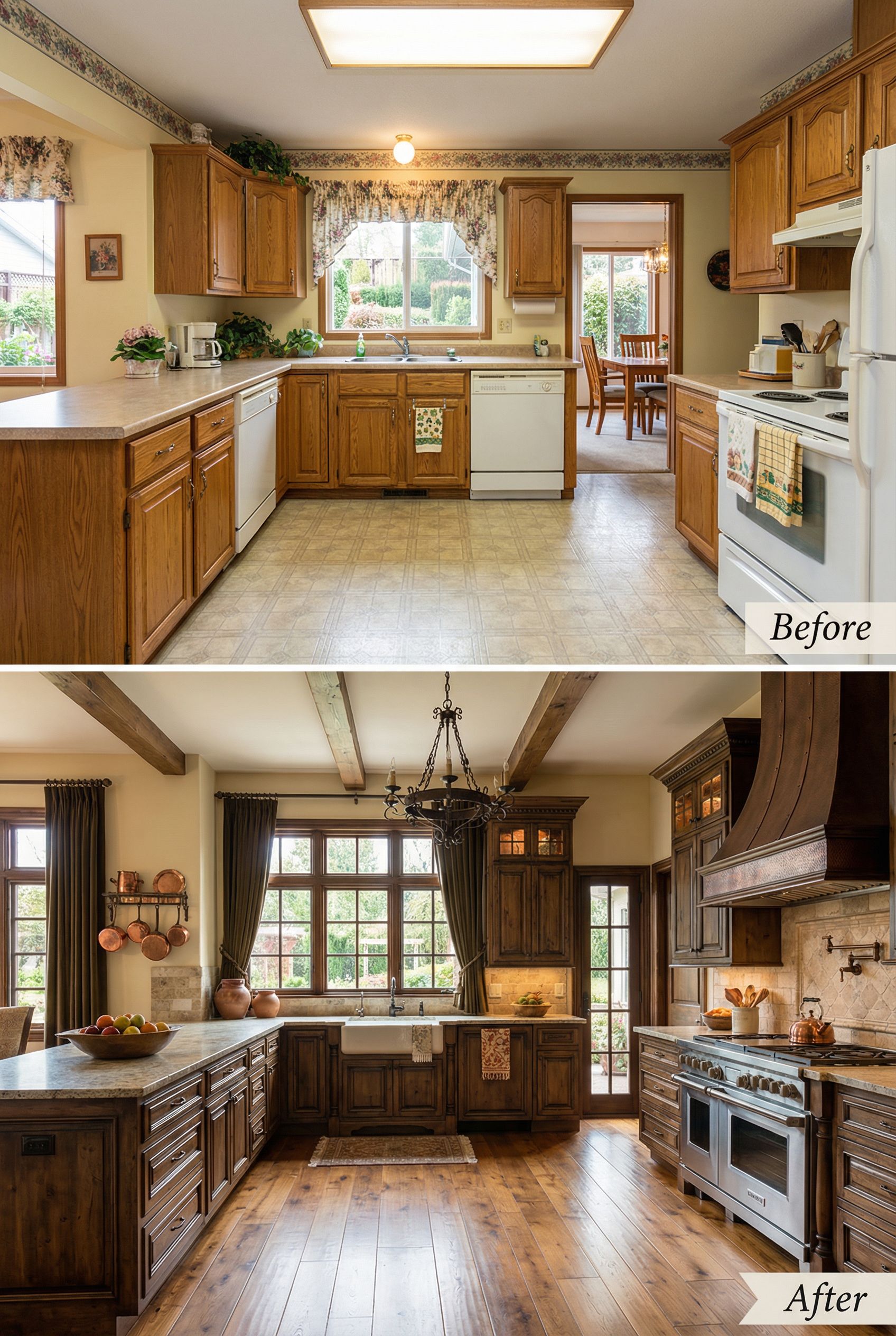 '80s Brass Fixture Kitchen → French Provincial Elegance