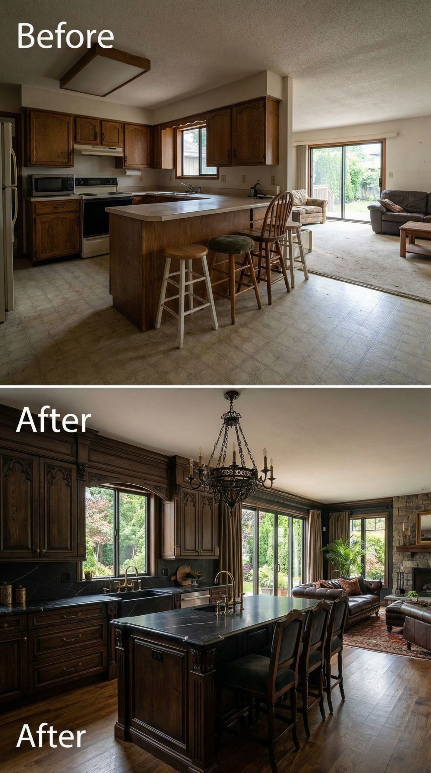 '80s Brass Fixture Kitchen → Matte Black Modern Update