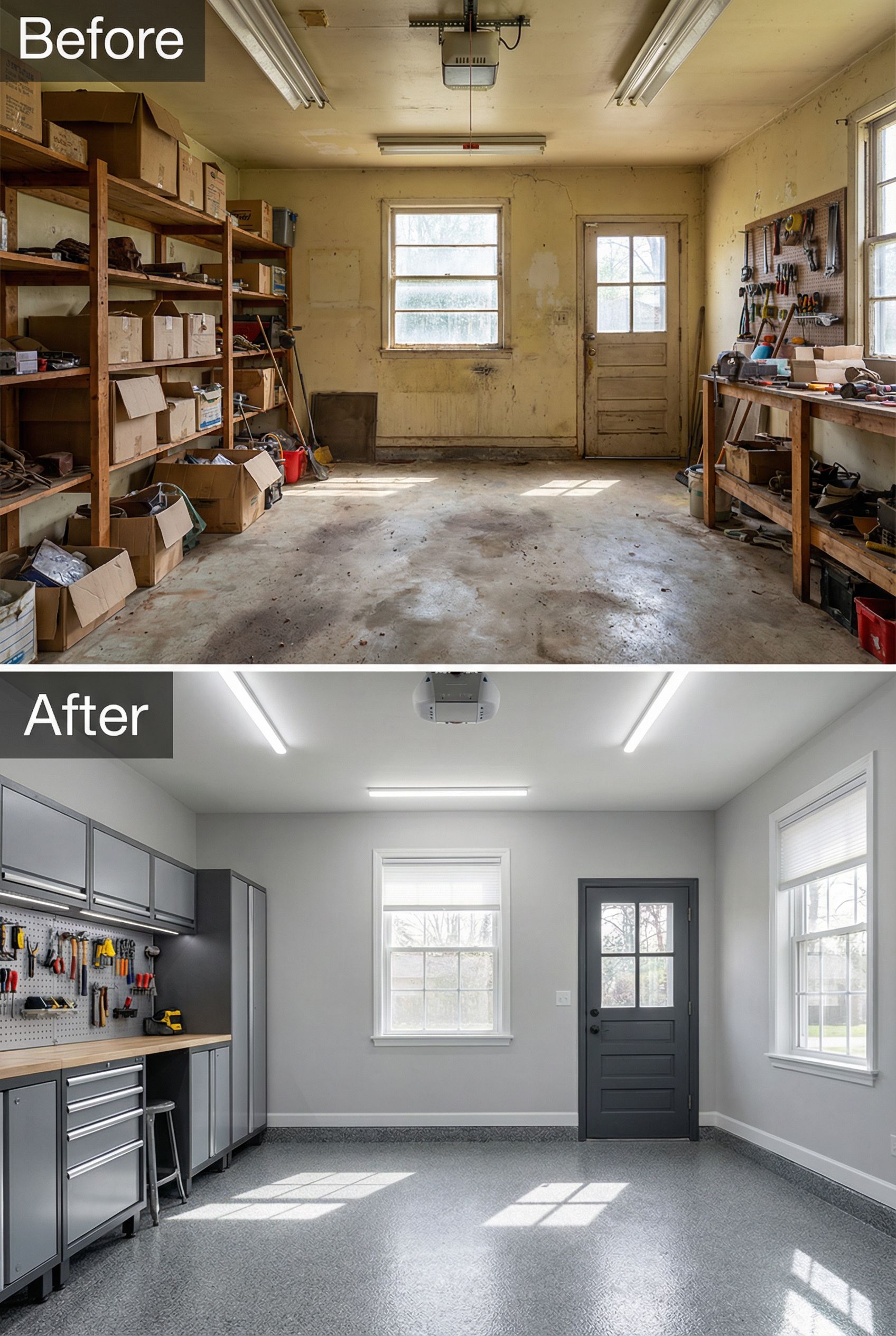 80s Brown Paneling Garage → Coastal Blue Surf Shack
