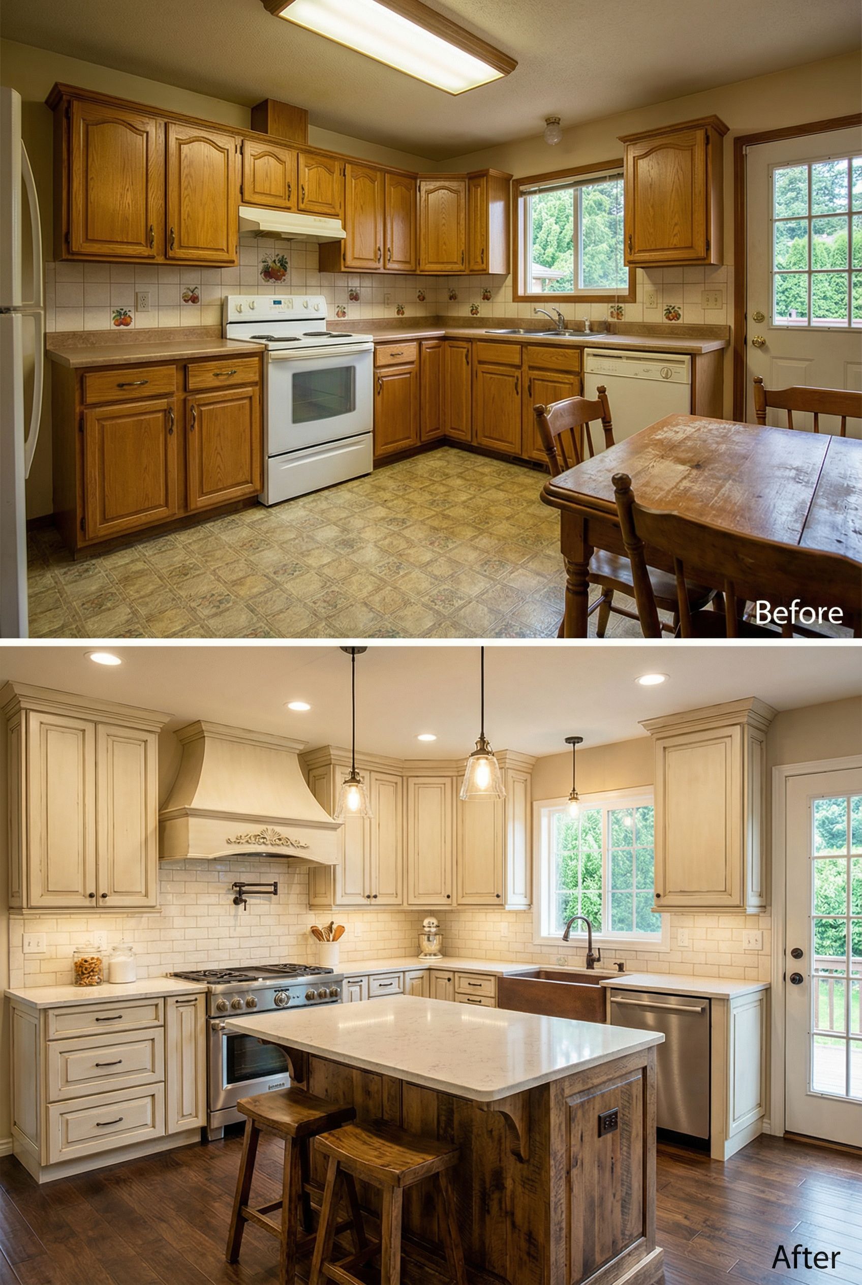 '80s Oak Cabinet Kitchen โ Romantic French Cottage