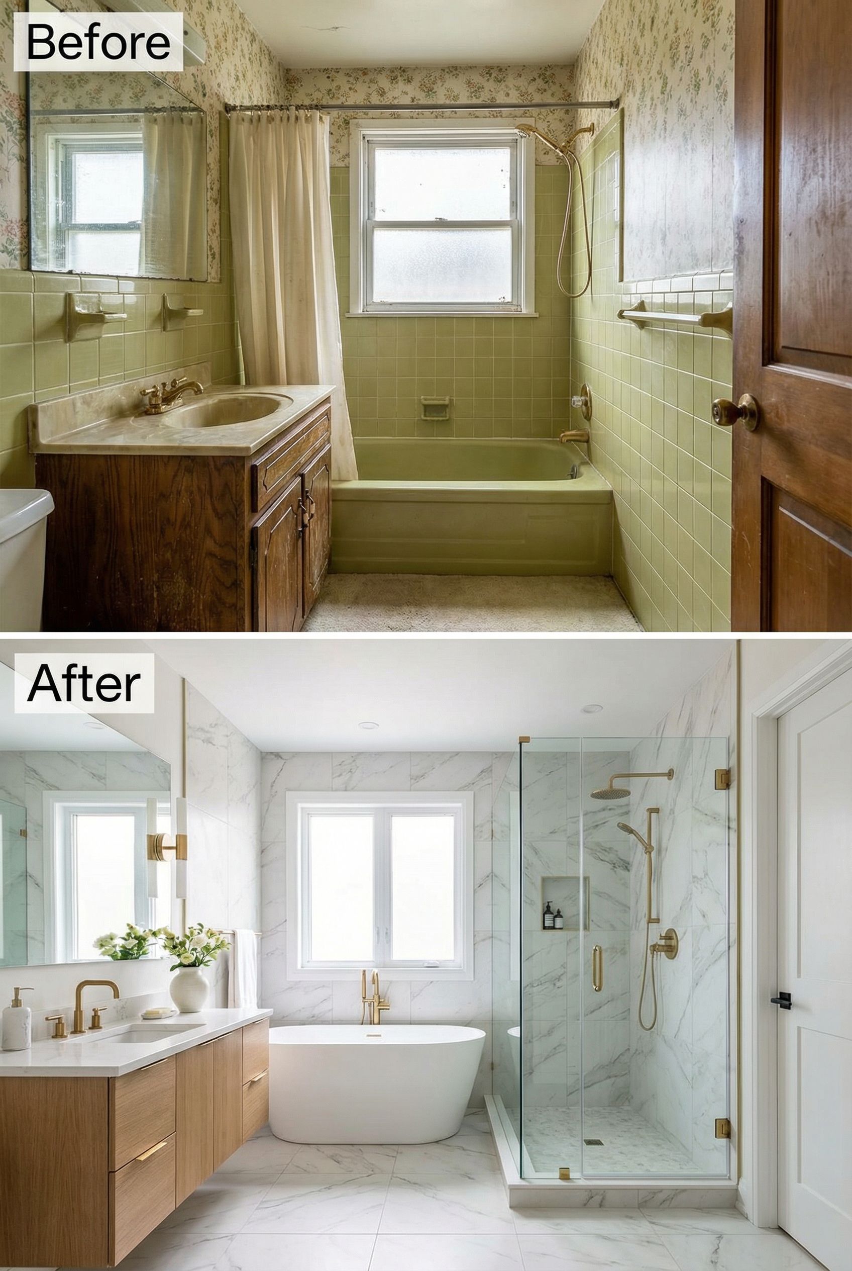 '80s Peach Tile Bathroom → Serene Spa Retreat