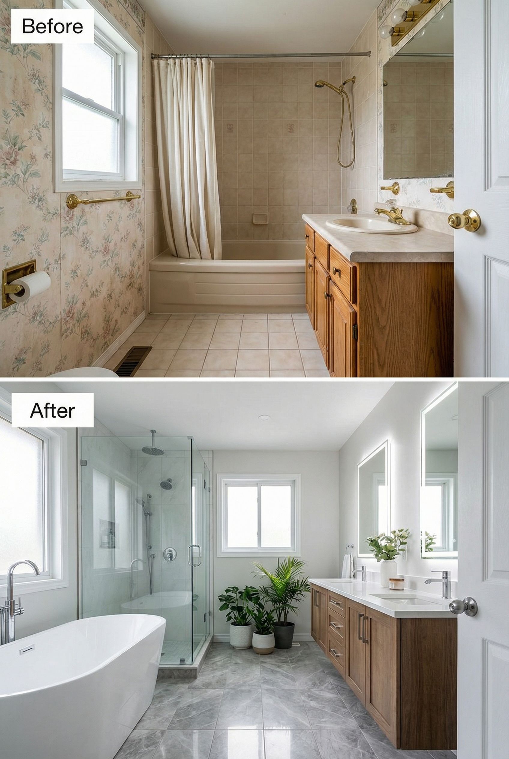 80s Pink Tile Bathroom → Calacatta Marble Showpiece